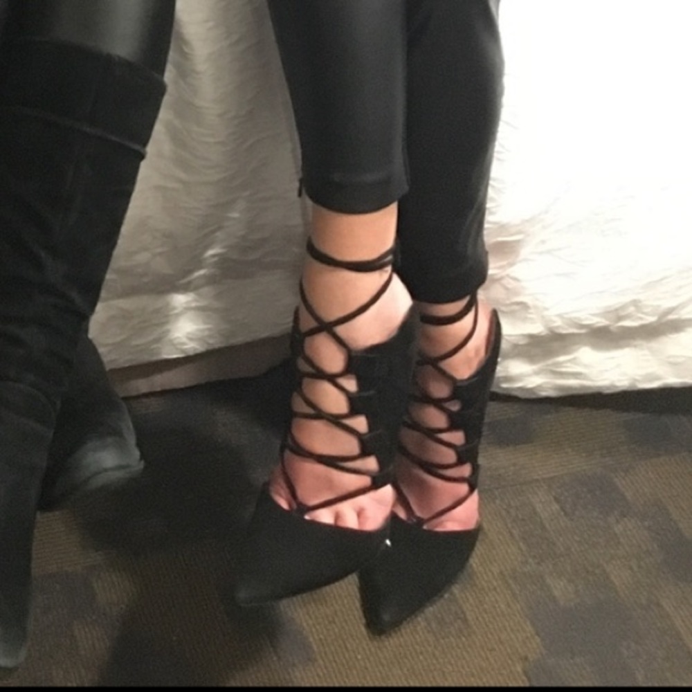 TopShop black suede lace up pump heels